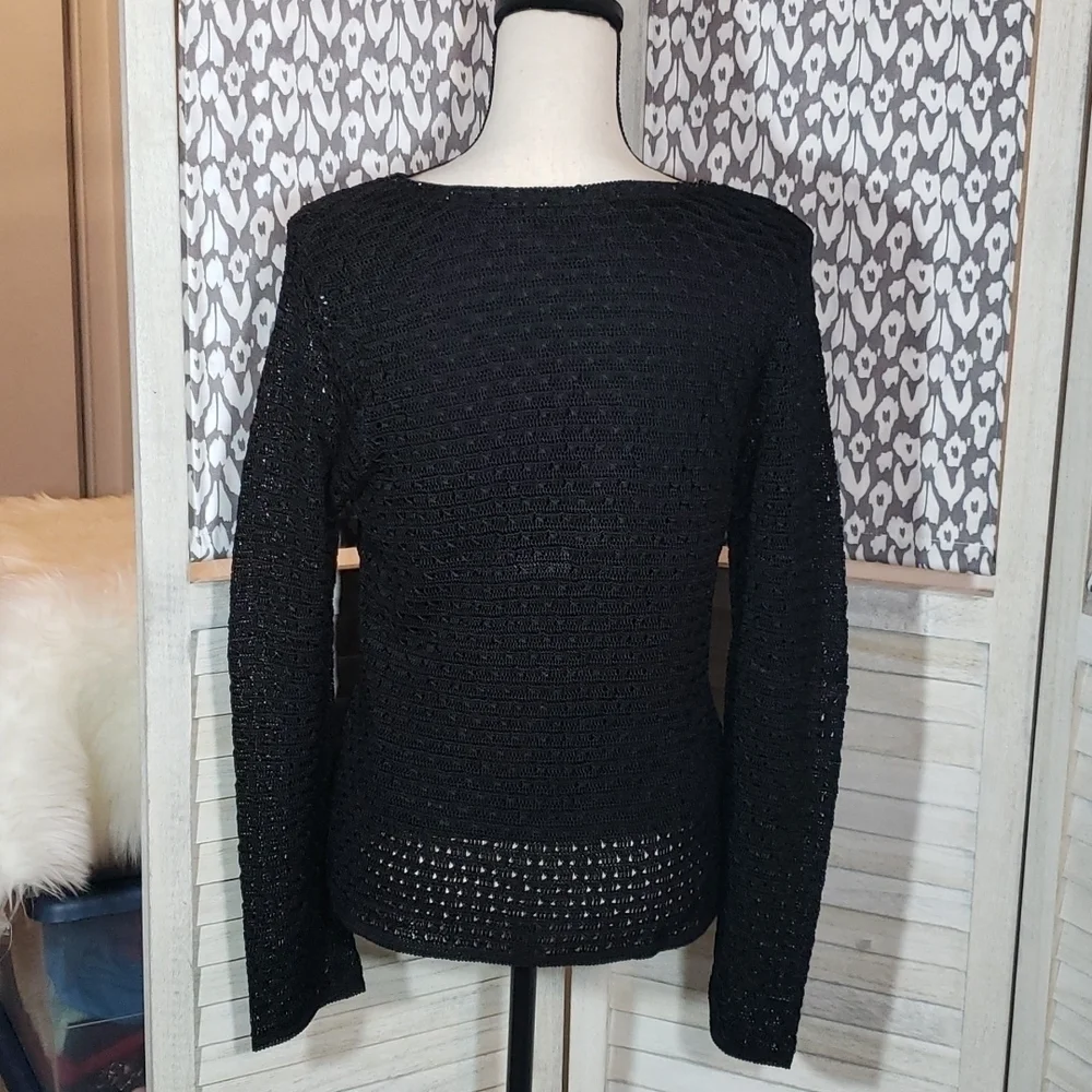 Emma James Black Knit Top Lined Sequins Elegant NWOT